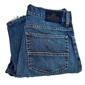 Tommy Bahama Jeans Mens 32x32 ACTUAL Indigo Palms Bootcut Blue Denim HEM WEAR